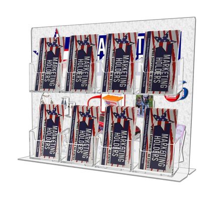 Affichage acrylique de porte-cartes de poche claire acrylique du panneau 8 d'ODM d'OEM